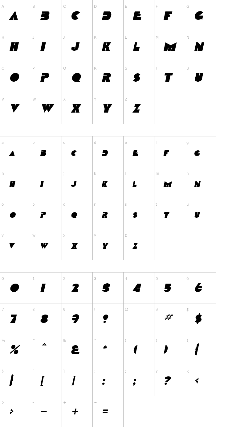 Character Map Garret Italic Font