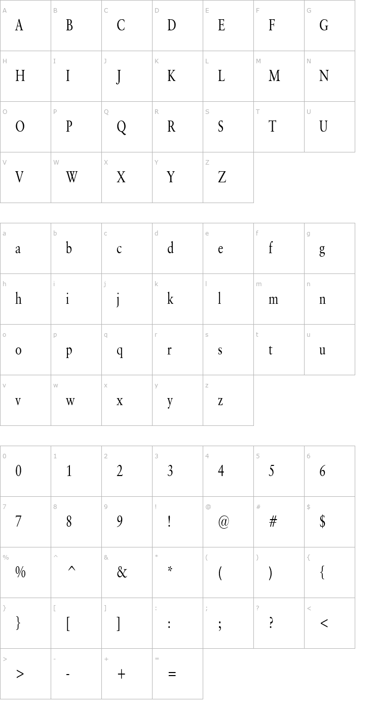 Character Map Garrick Thin Normal Font