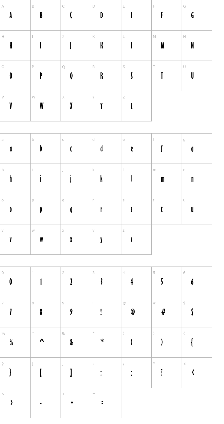 Character Map GarrisonSans-ExtraCond Font