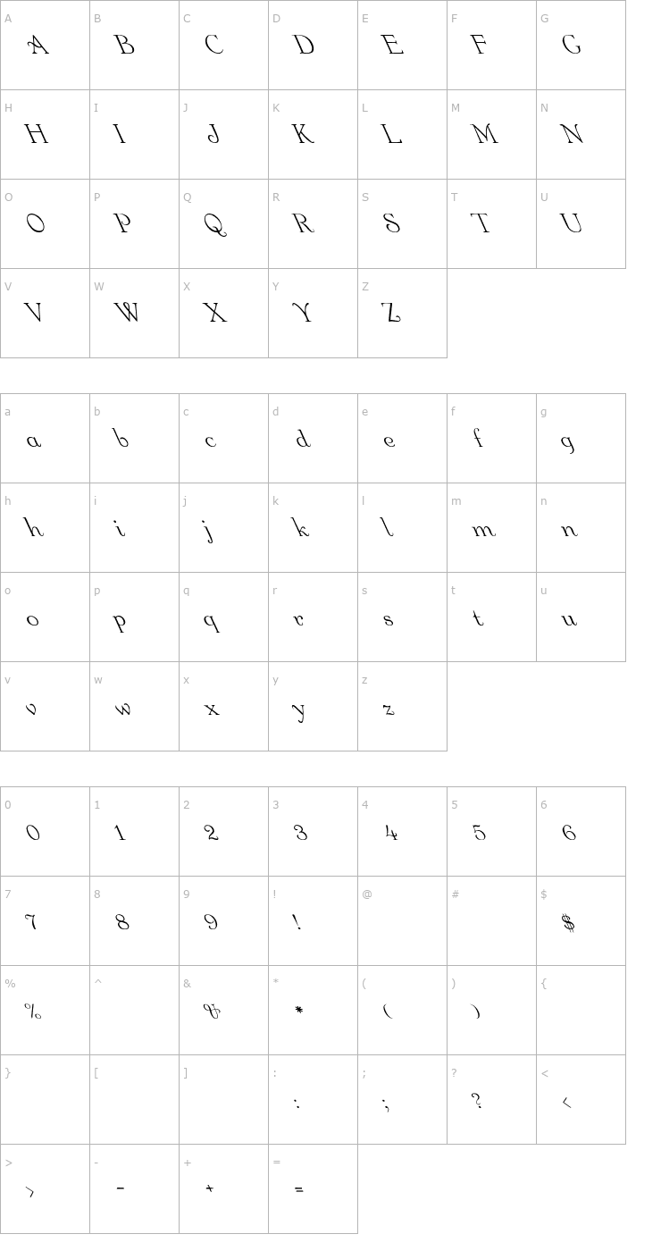 Character Map Garton Leftified Regular Font