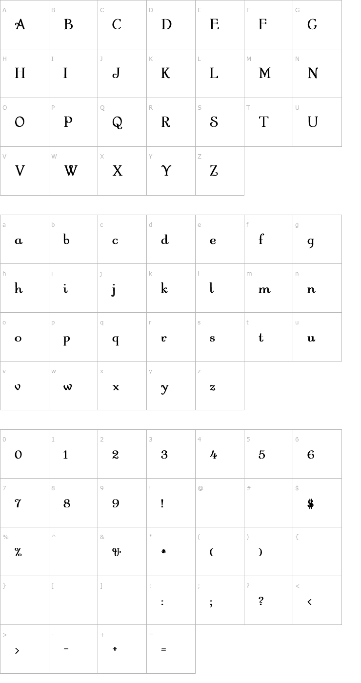 Character Map Garton Regular Bold Font