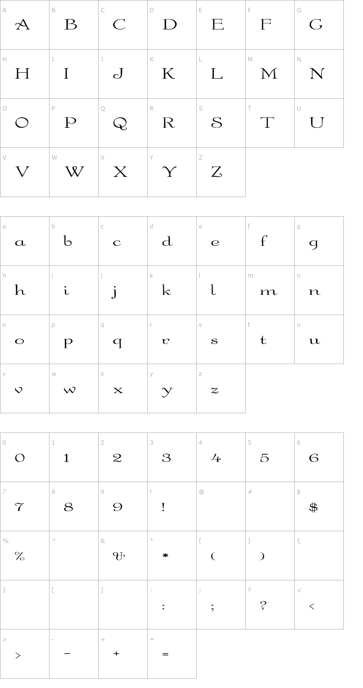 Character Map Garton Regular Ex Font