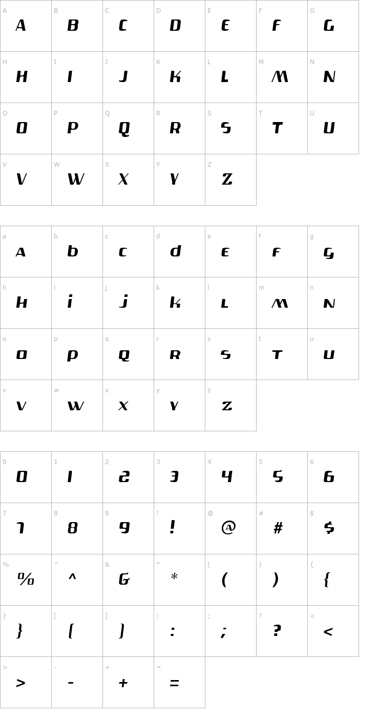 Character Map Gas Lite Font