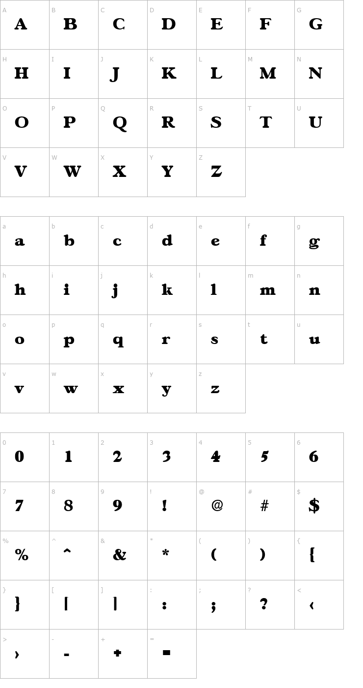 Character Map Gascogne-Serial-Heavy-Regular Font
