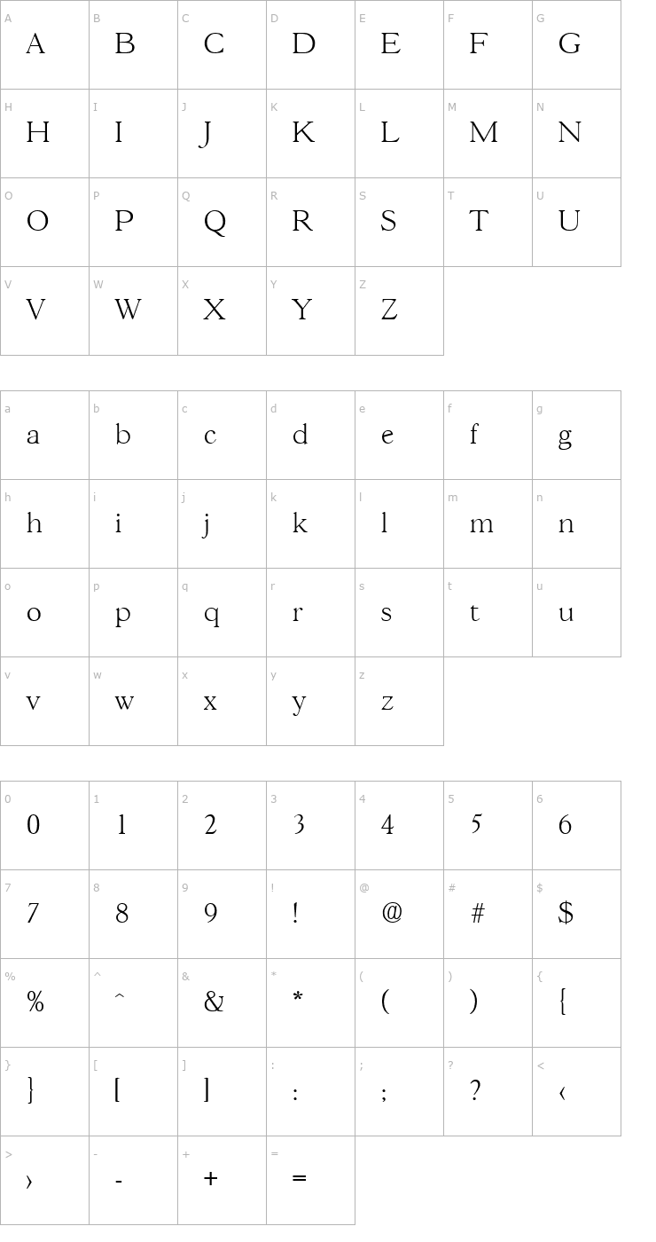 Character Map Gascogne-Xlight Font