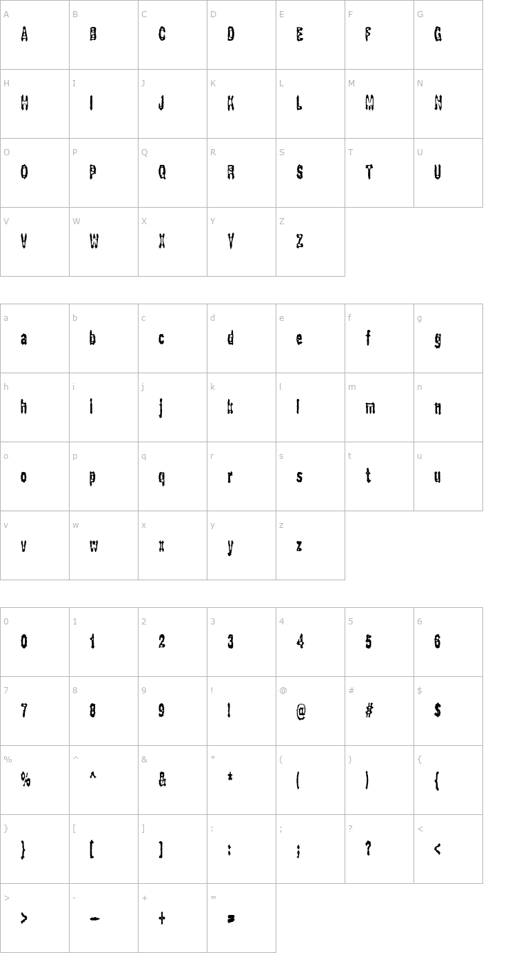 Character Map Gasping BRK Font