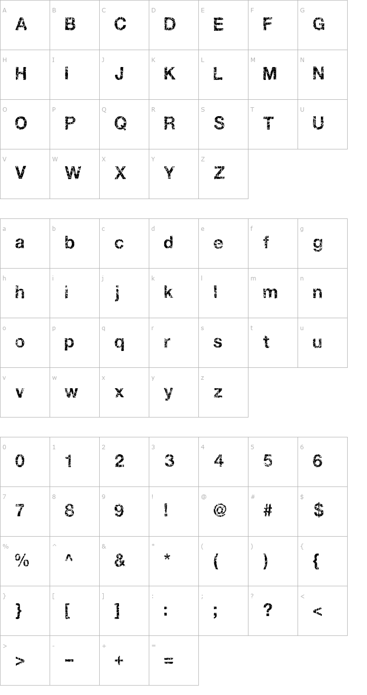Character Map Gastada Font