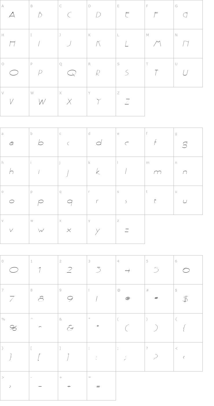Character Map Gaston Extended Italic Font