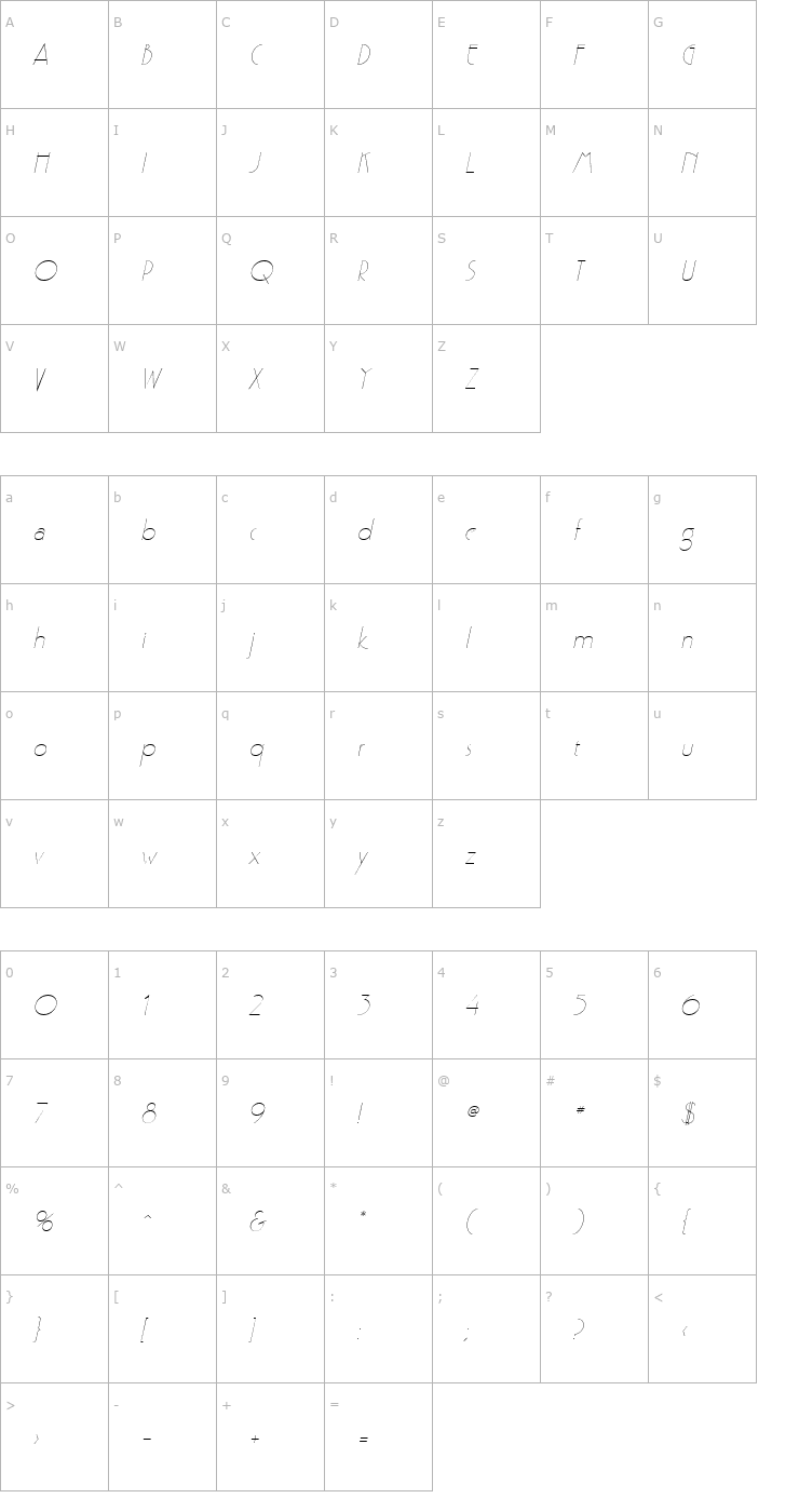 Character Map Gaston Italic Font