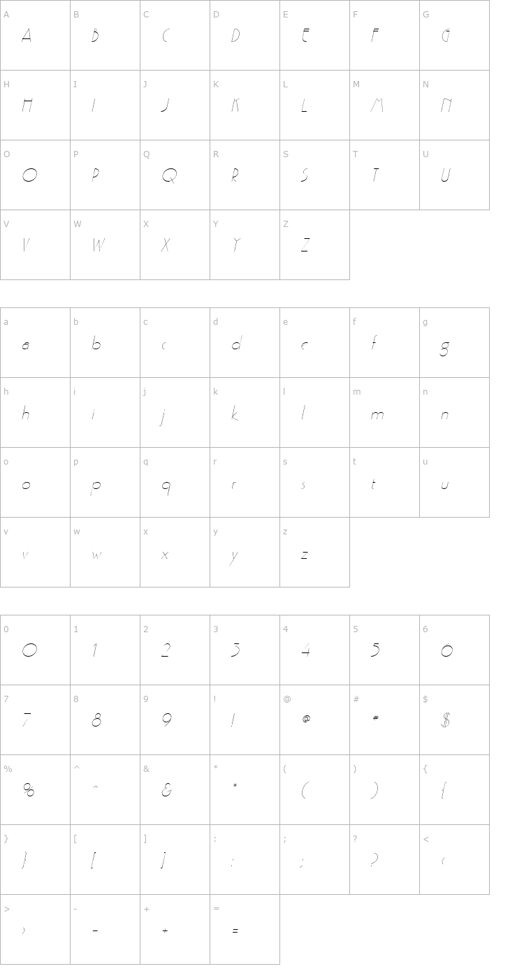 Character Map Gaston Wide Italic Font