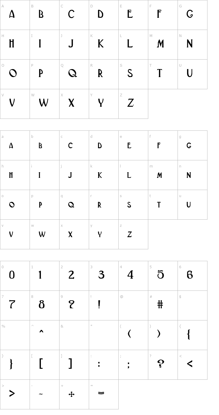 Character Map Gatsby Bold Font