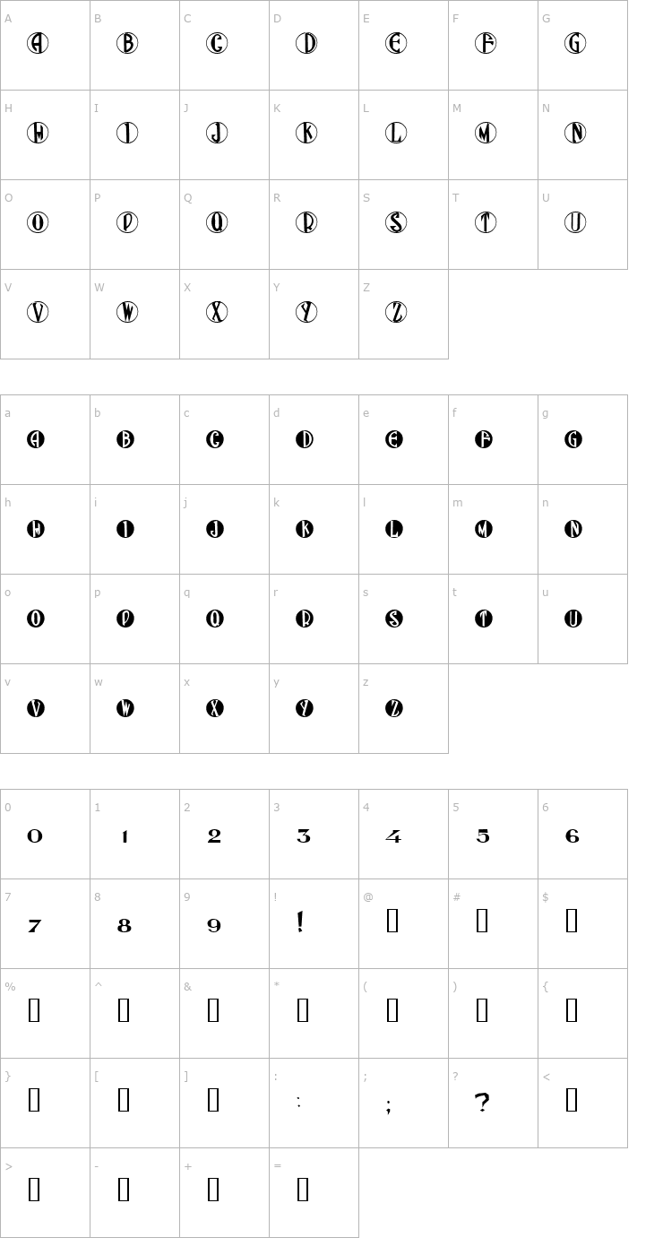 Character Map Gatsby Caps Font