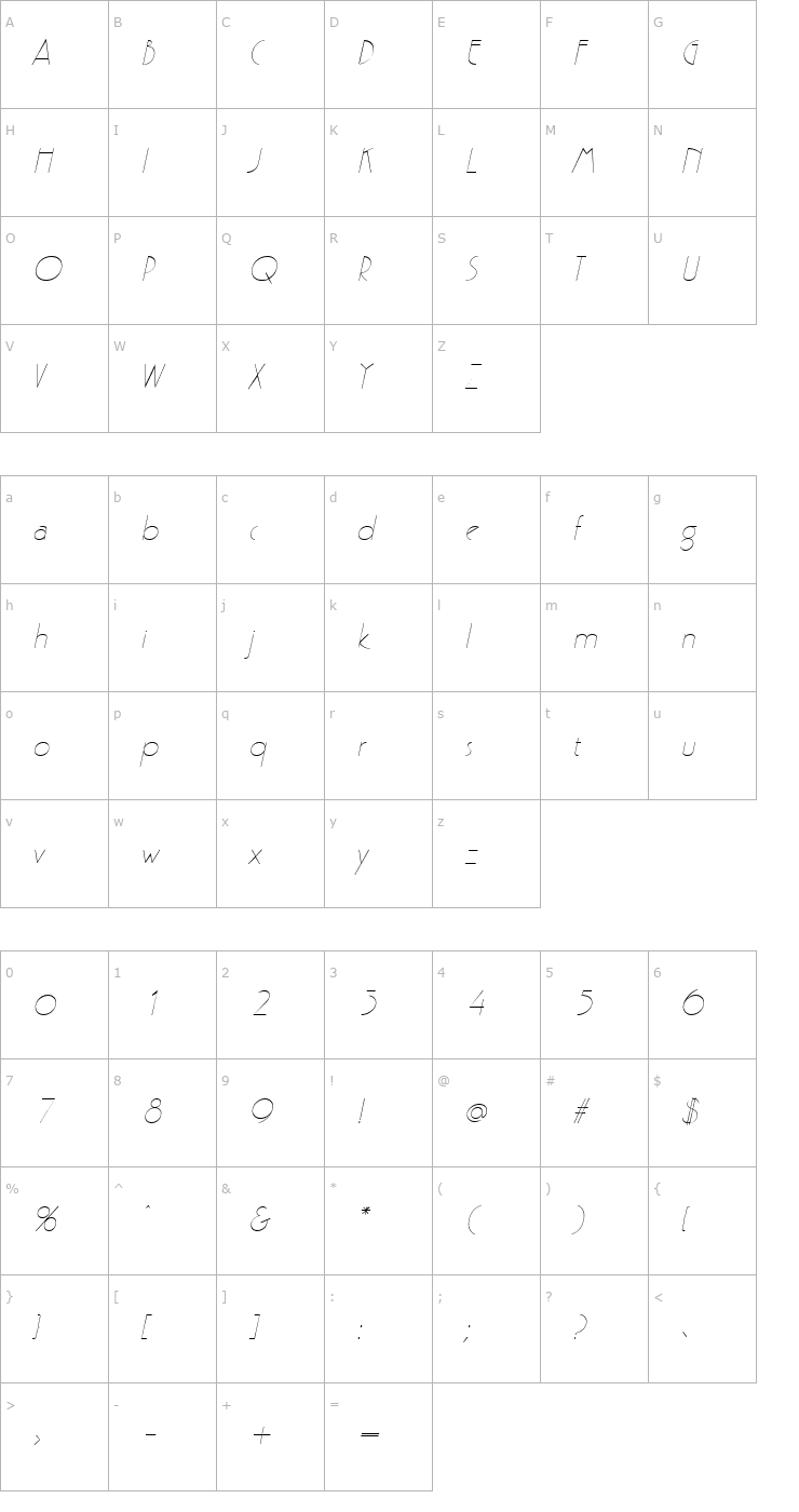 Character Map Gatsby Italic Font
