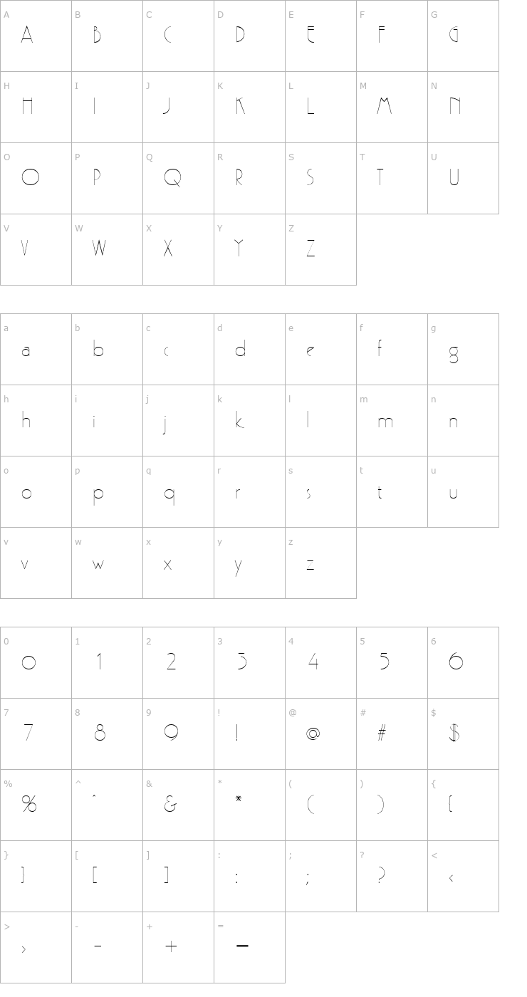 Character Map Gatsby Regular Font