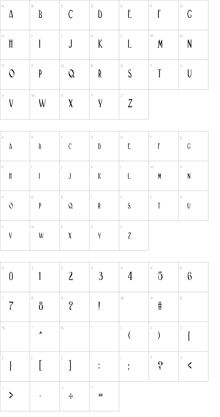 Character Map GatsbyCondensed Font