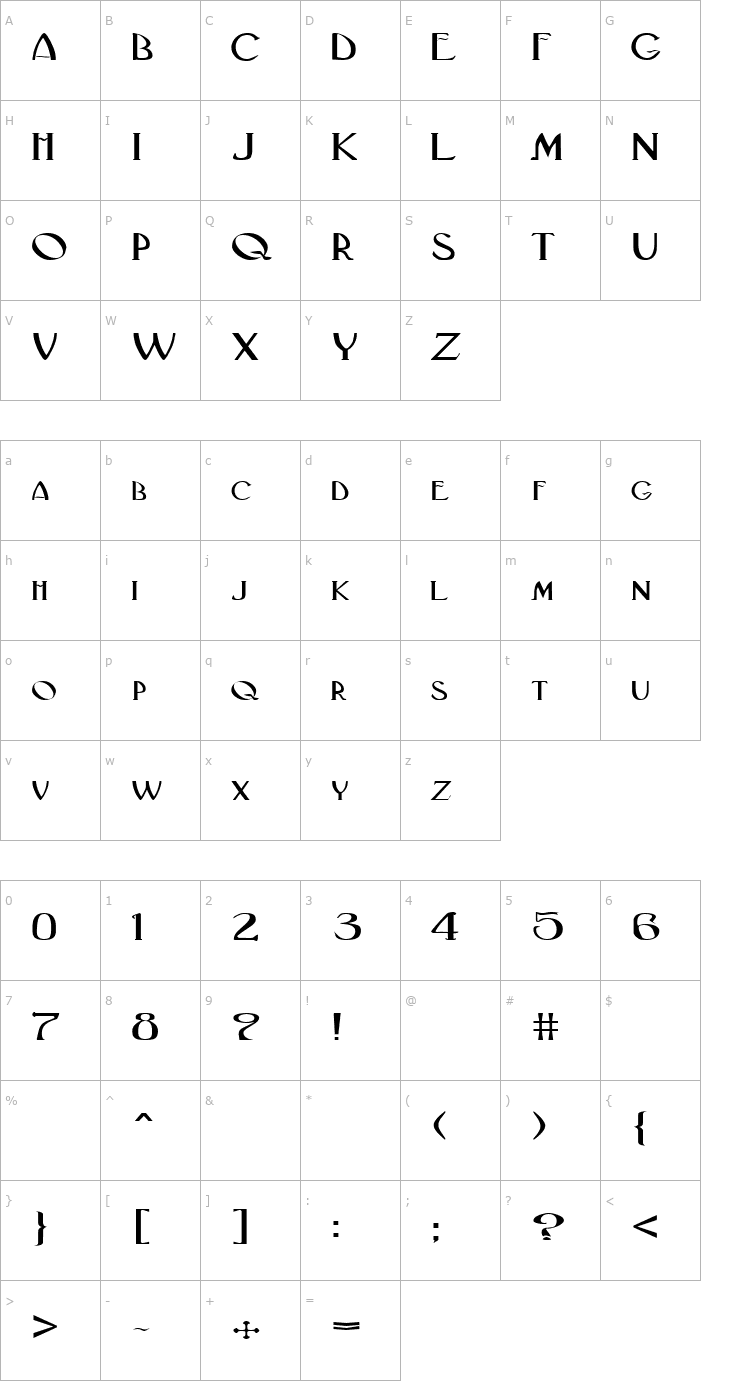 Character Map GatsbyExtended Font