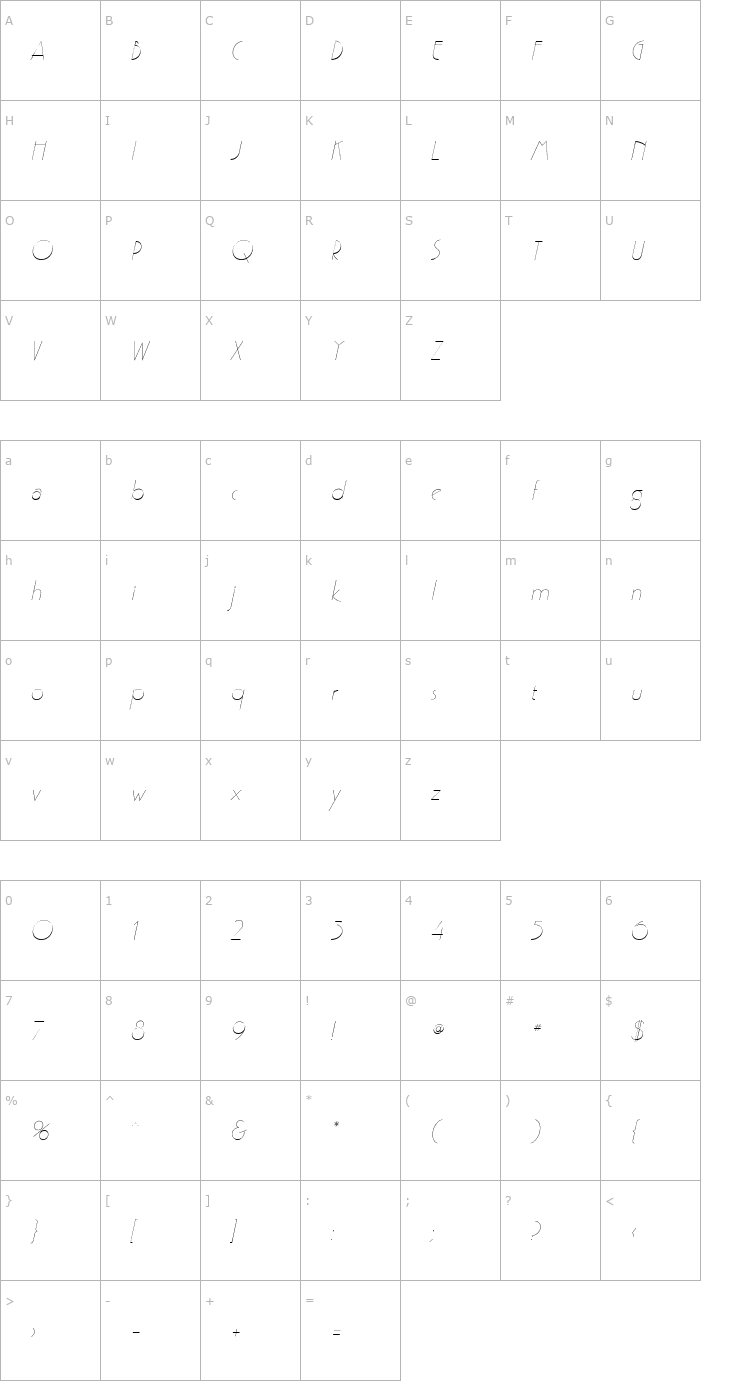 Character Map GatsbyFLF-Italic Font