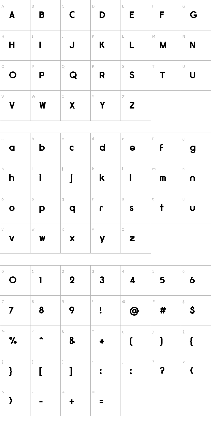 Character Map GauFontExpositionW Font