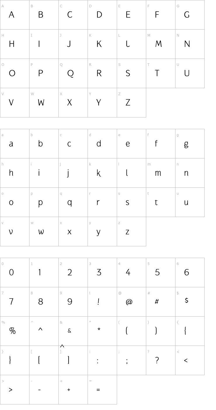 Character Map Gauntlet Classic Font