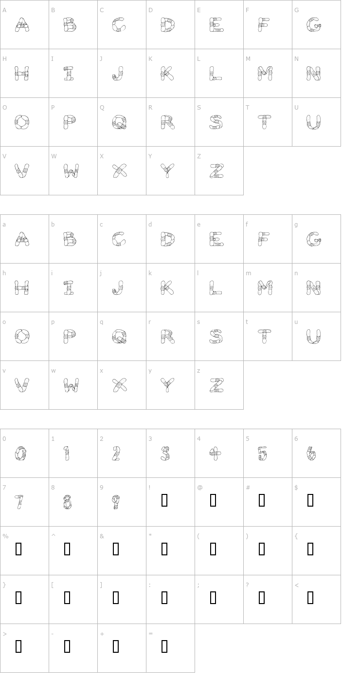 Character Map Gauze Strips Font