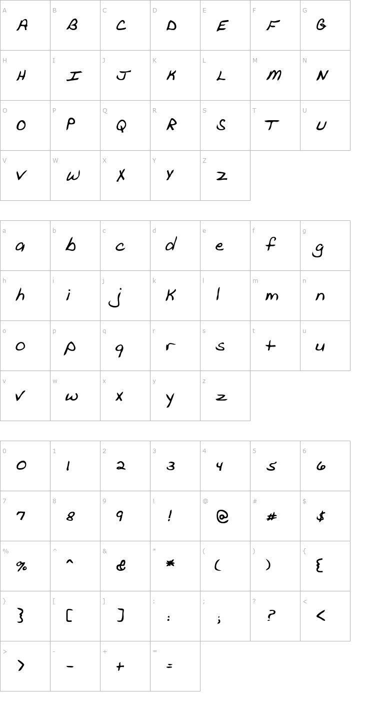 Character Map GavinsHand Bold Font
