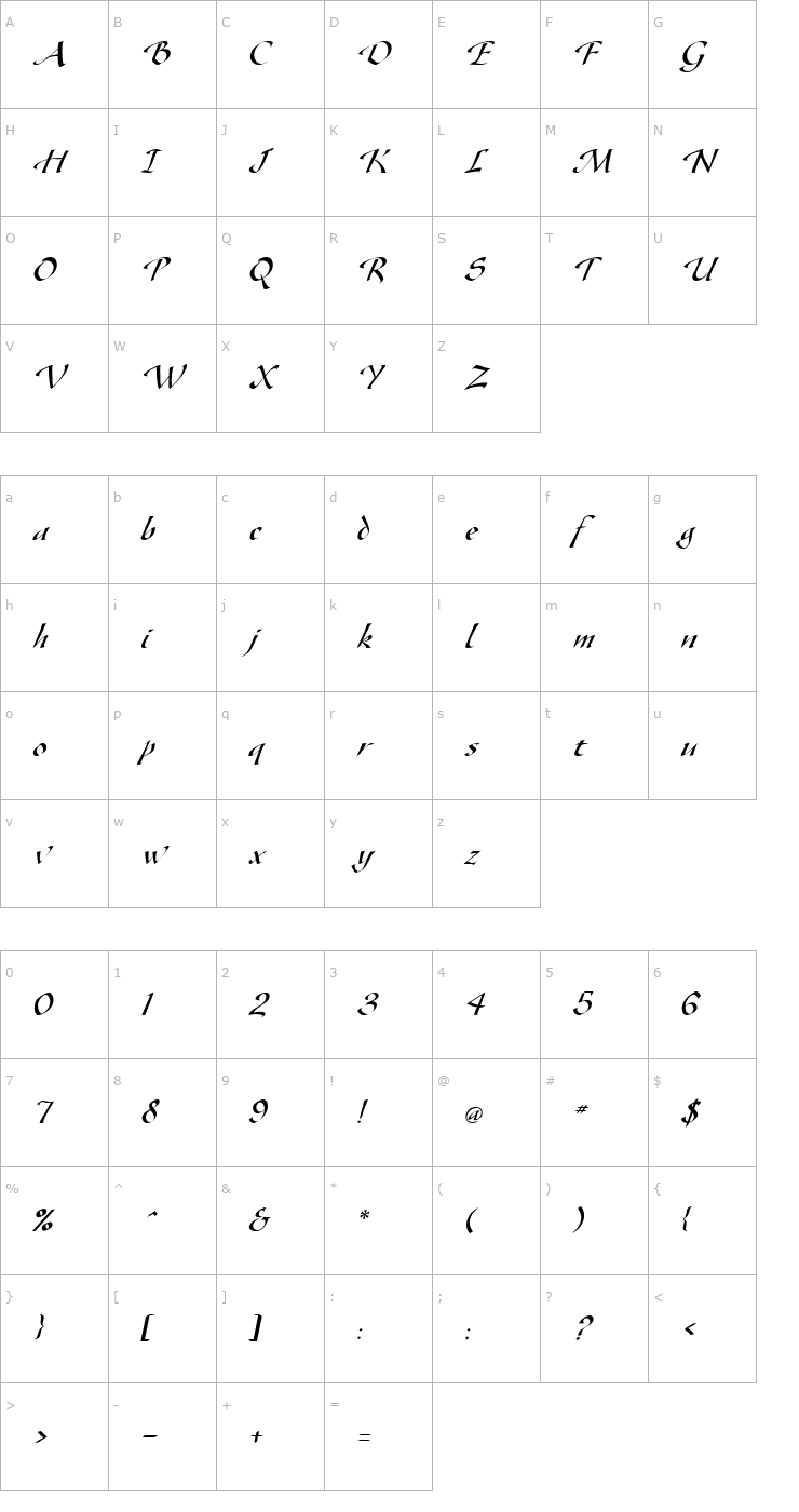 Character Map Gaze Italic Font