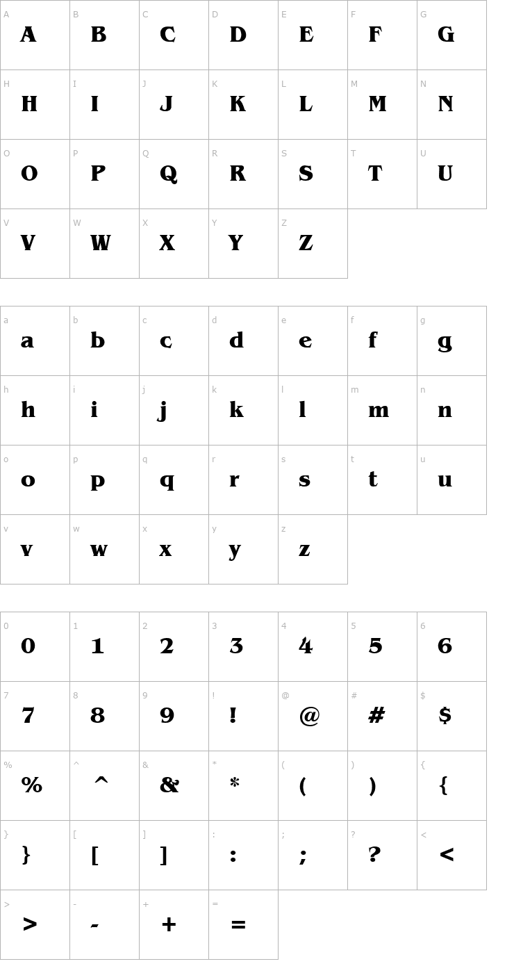 Character Map Gazette Bold Font