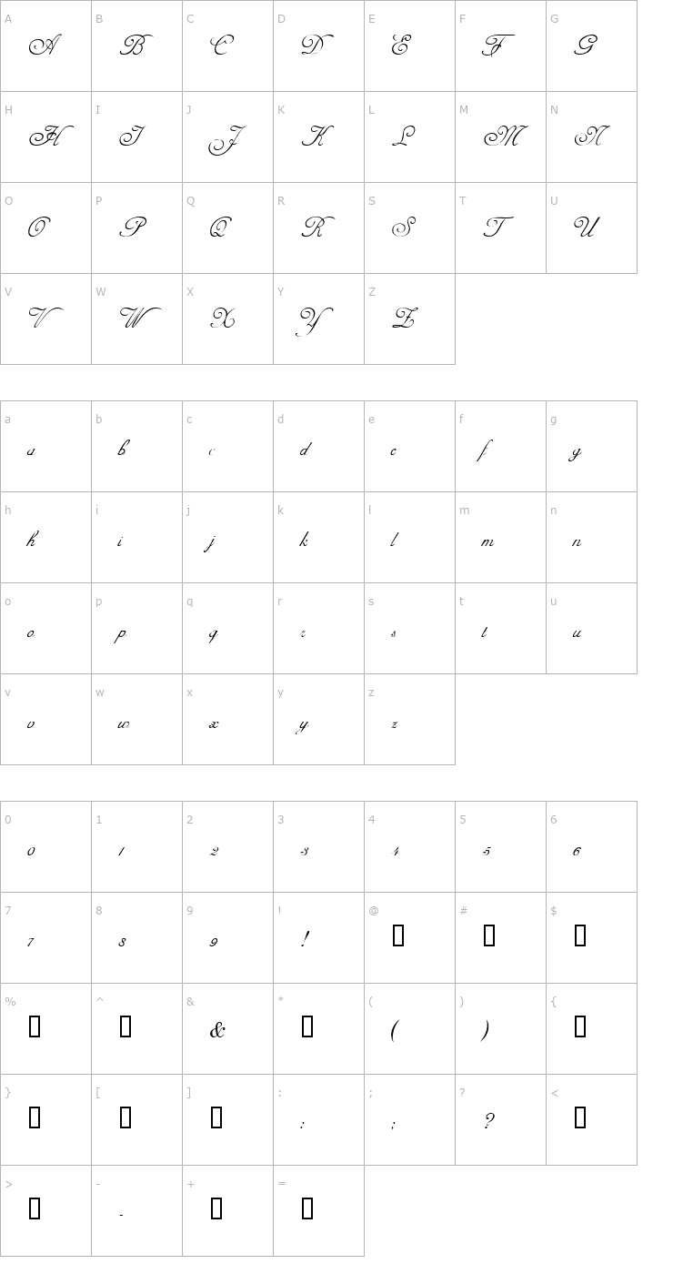 Character Map GE Adina Script Normal Font