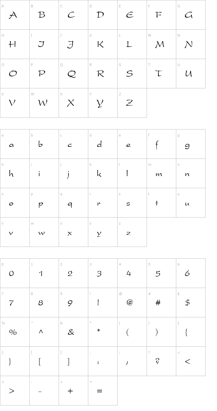 Character Map GE Clipper Script Normal Font