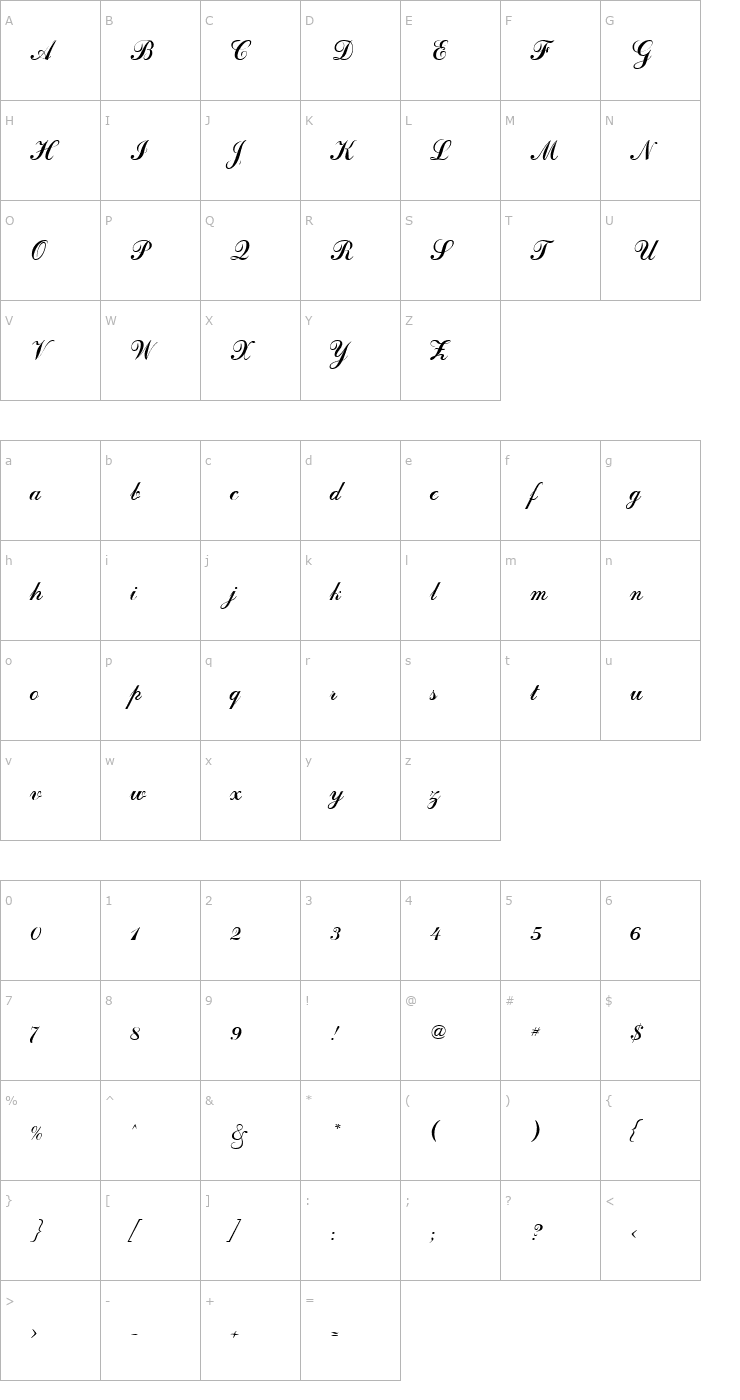 Character Map GE Darlah Script Normal Font
