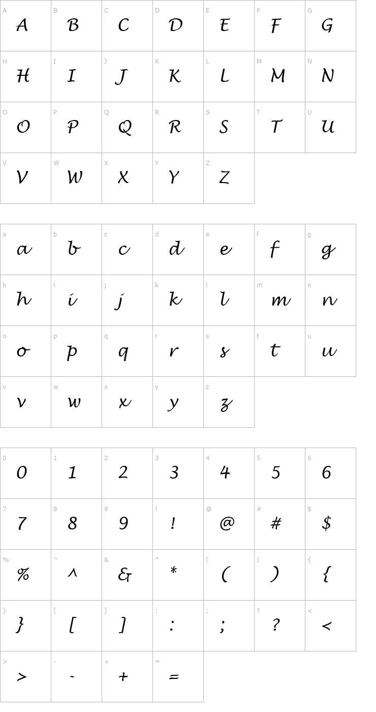 Character Map GE Handsome Script Normal Font
