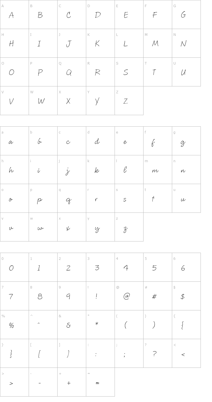 Character Map GE Martine Script Normal Font