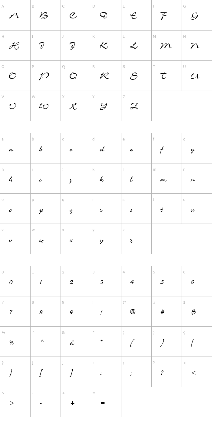 Character Map GE Memograph Script Normal Font