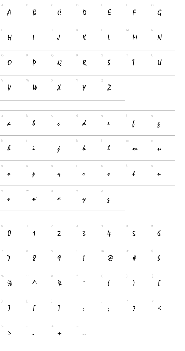 Character Map GE Misty Script Normal Font