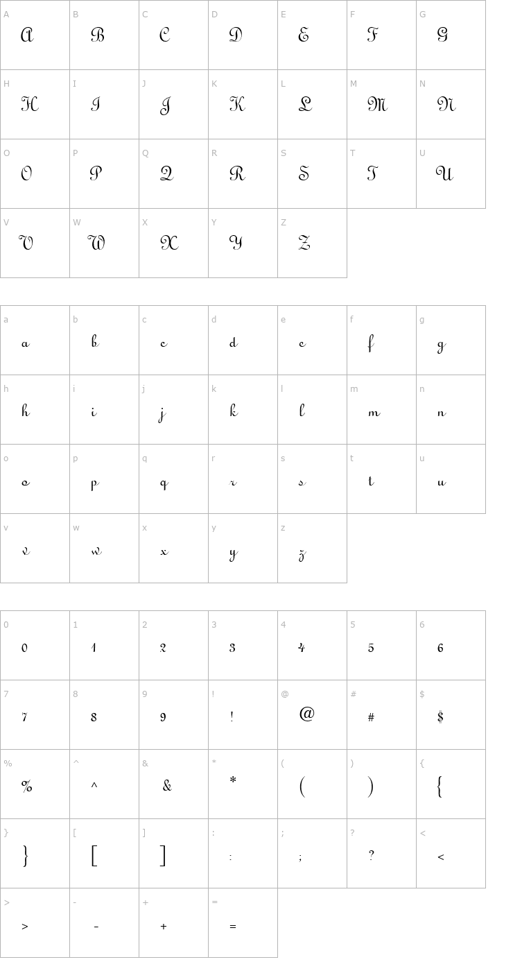 Character Map GE Mona Lisa Script Normal Font