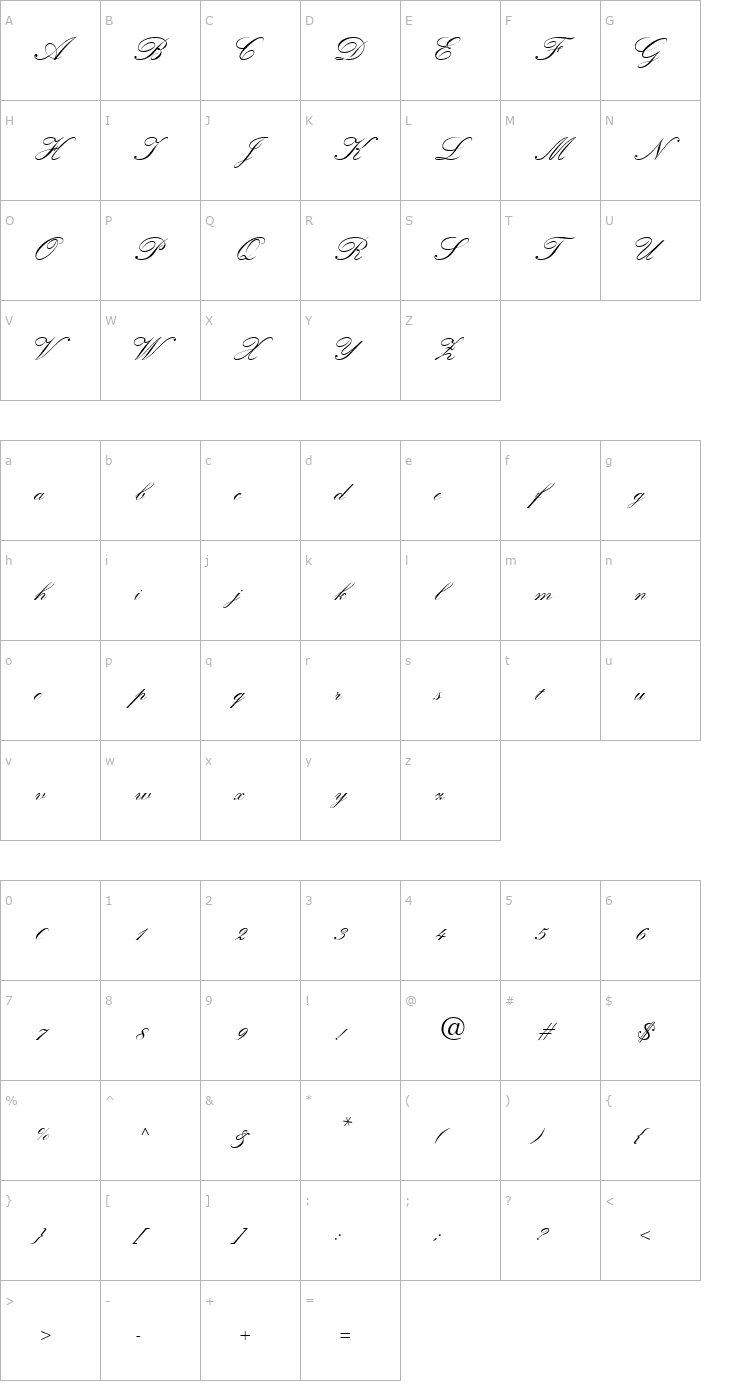 Character Map GE Quilt Script Normal Font