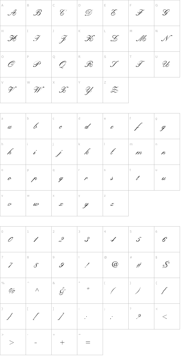 Character Map GE Quintet Script Normal Font