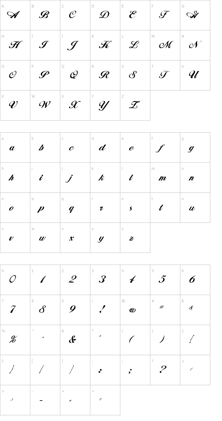 Character Map GE Signature Script Font