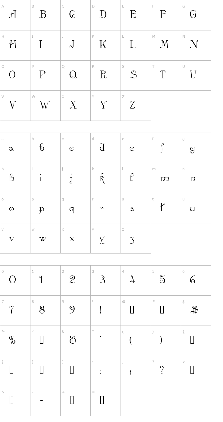Character Map GE Vienna Script Normal Font