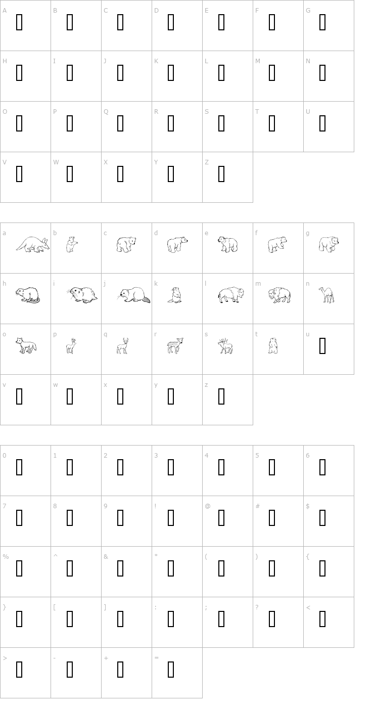 Character Map GE Wild Kingdom A to D Font