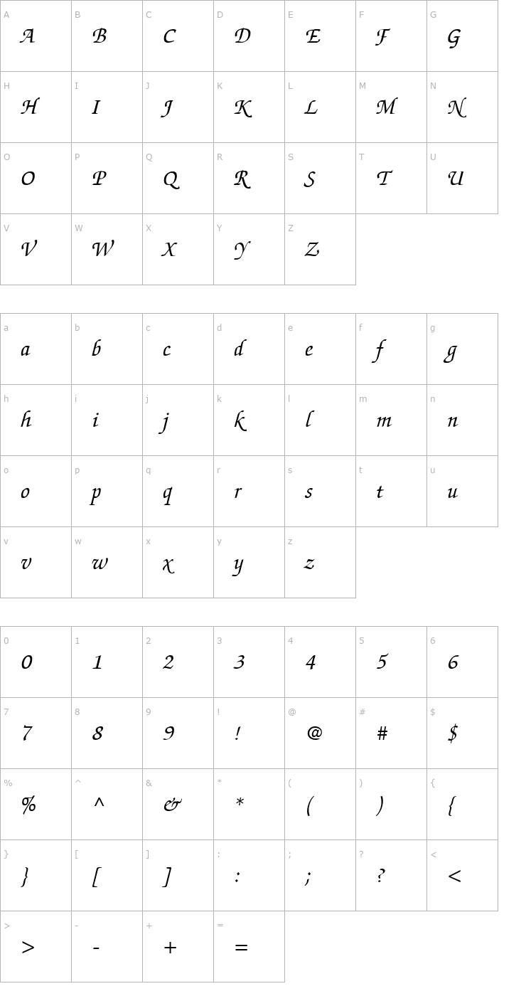 Character Map GE Zebra Script Normal Font