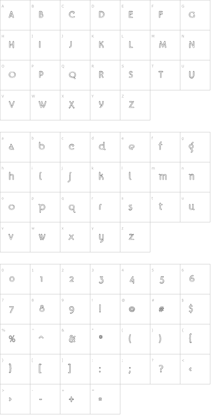 Character Map Gelato Regular Outline Font