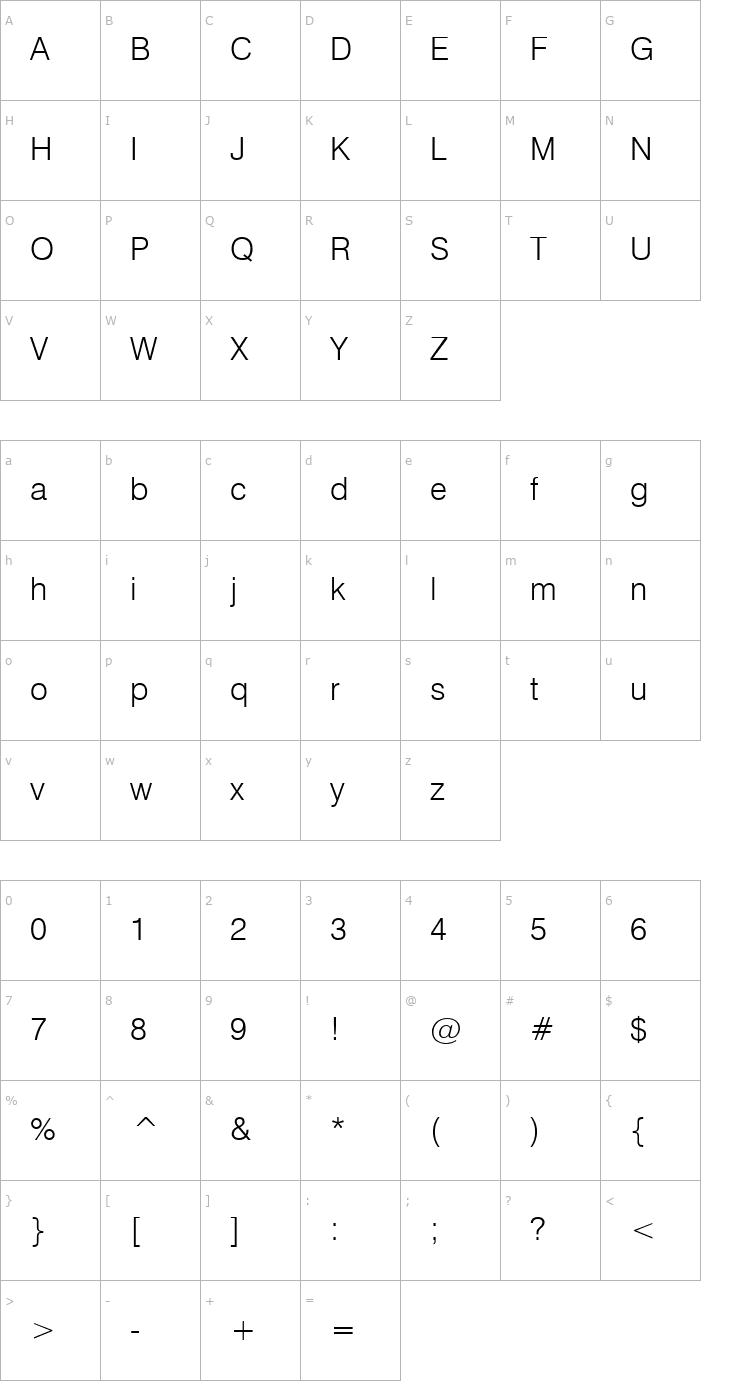 Character Map GenevaLght Font