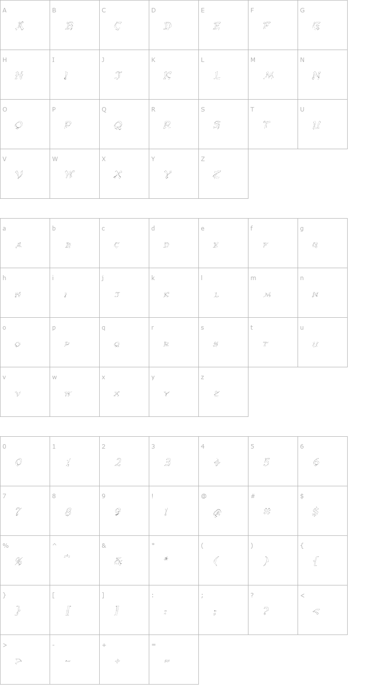 Character Map GengisKahnOutline Italic Font