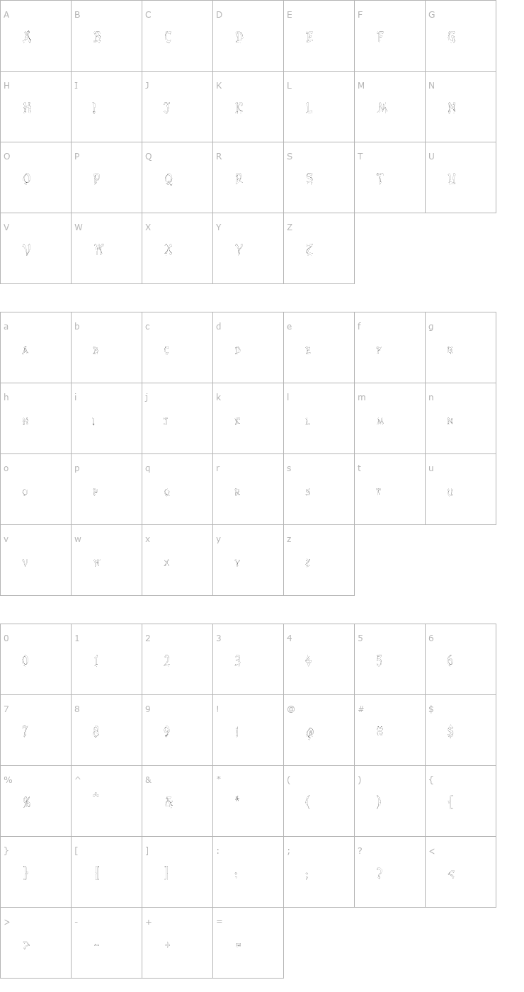 Character Map GengisKahnOutlineCondensed Font