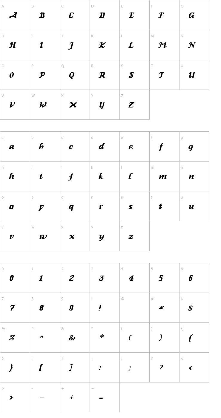 Character Map Genoa Italic Font