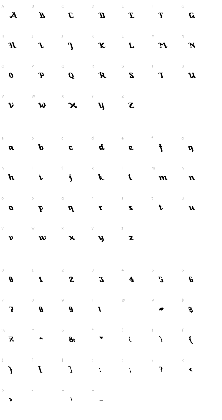 Character Map Genoa Lefty Roman Regular Font