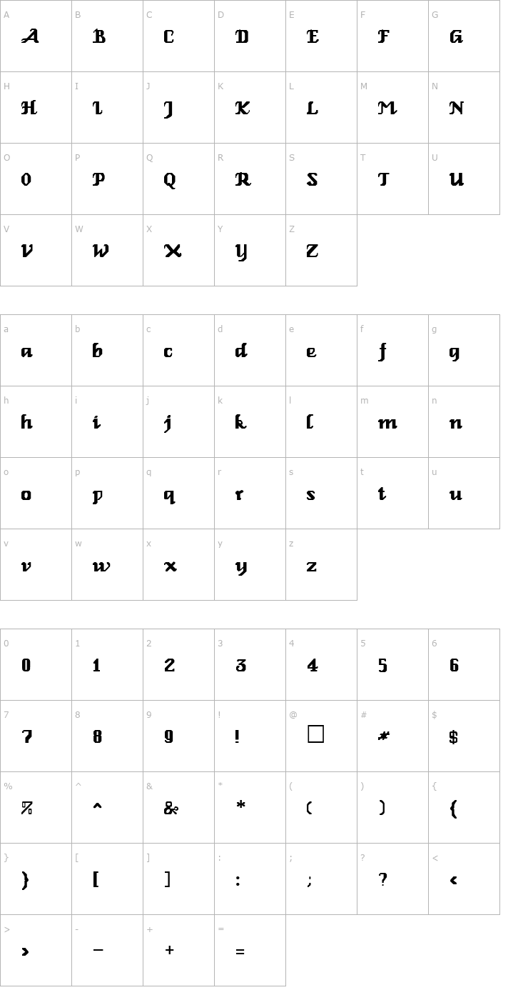 Character Map Genoa Regular Font