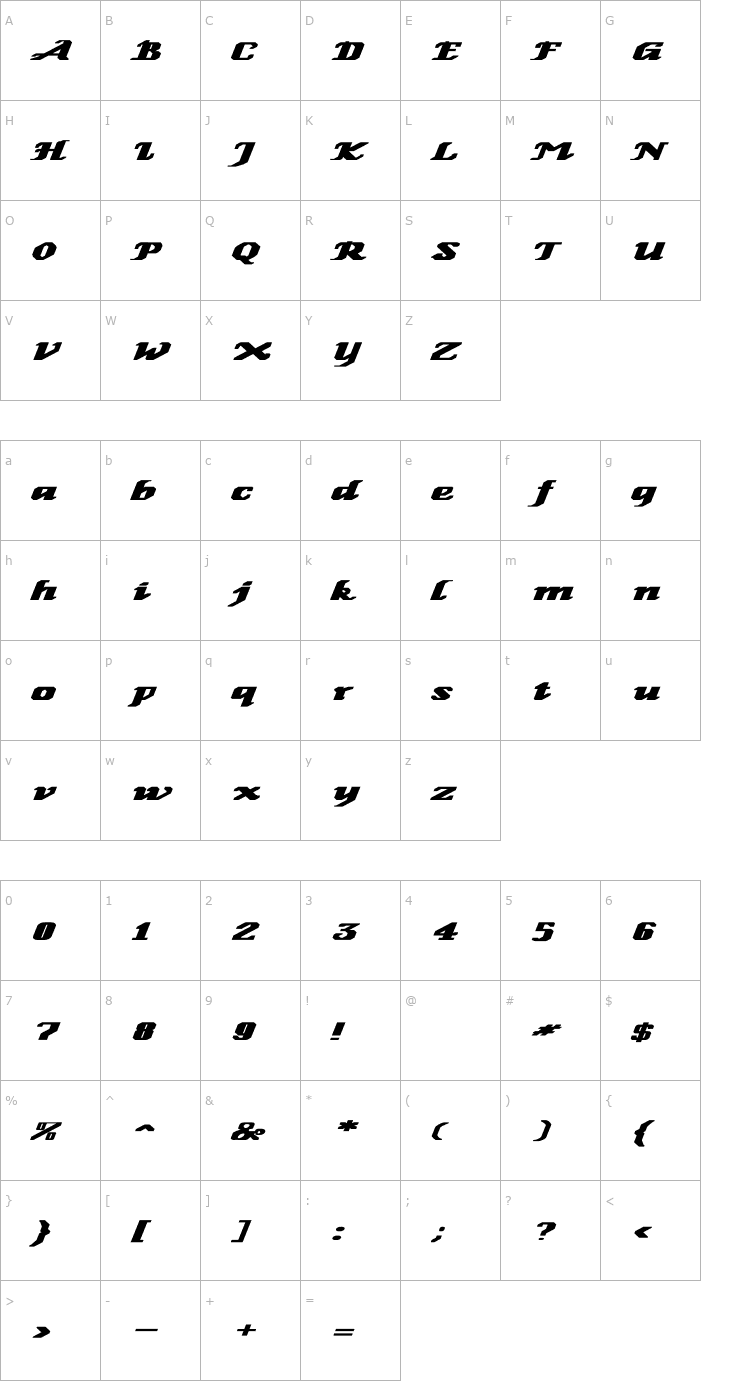 Character Map GenoaItalic Ex Bold Font