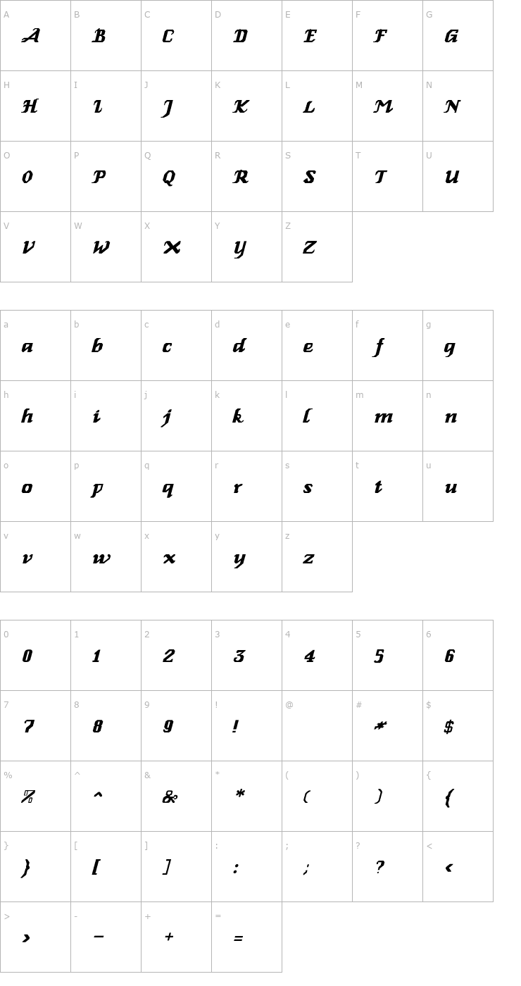 Character Map GenoaItalic Font